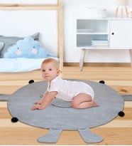 Bebek Oyun Halısı 120 cm Ponponlu ve Ayaklı (%100 Yerli) (Gri)