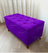 Lüks Sandıklı Kapitoneli Ayakucu Puf Bench 90 cm Ceviz Ayak (Mor)