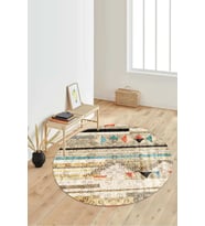 Dijital Baskılı Kaymaz Taban Yıkanabilir Yuvarlak Salon Halısı Koridor Halısı Paspas NDY-HY-1203 (Krem)