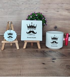 You Are My King Hediye Seti Kupa Bardak T Kulplu, Dekoratif Taş, Anahtarlık Babaya Doğum Günü Babalar Günü Hediyesi (Model 1)