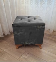 Lüks Sandıklı Tabure Puf 45 x 45 cm Ceviz Ayak (Antrasit)
