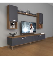 Decoraktiv Eko 5da Mdf Std Krom Ayaklı Tv Ünitesi Tv Sehpası (Antrasit - Ceviz)