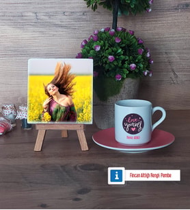 Love Yourself Fotoğraflı Dekoratif Taş, Ahşap Altlıklı Türk Kahvesi Fincanı Hediye (Model 6)