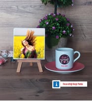 Love Yourself Fotoğraflı Dekoratif Taş, Ahşap Altlıklı Türk Kahvesi Fincanı Hediye (Model 6)