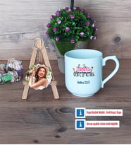 İtalyanca Öğretmeni Kupa Bardak Beyaz ve Fotoğraflı Ahşap Anahtarlık Hediye (Model 5)