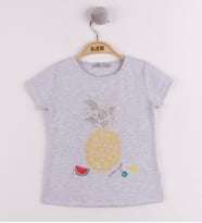 Toontoy Kız Çocuk Ananas Baskılı Tişört  ( Gri-Melanj)