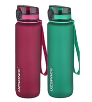 Uzspace 2'li Tritan Matara Seti 1000 ml Büyük Boy 14 Farklı Renk Seçeneği FiftyFifty (Yeşil-Rodyum)