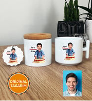 Kişiye Özel Karikatürlü Doğum Günü Hediyesi Hediye Seti T Kupa, Kalemlik, Anahtarlık Erkek Sevgiliye Babaya Abiye Doğum Günü Hediyesi (Beyaz)
