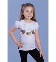 Toontoy Kız Çocuk Simli Kalp Desenli T-Shirt ( Gri-Melanj)