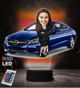 Doğum Günü Hediyesi,Sevgiliye Hediye, Kişiye Özel Fotoğraflı Mercedes Tasarımlı Kadın Karikatür 3D Led Lamba (RGB)