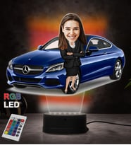 Doğum Günü Hediyesi,Sevgiliye Hediye, Kişiye Özel Fotoğraflı Mercedes Tasarımlı Kadın Karikatür 3D Led Lamba (RGB)