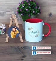 İsme Özel Doğum Günü Hediyesi Kupa Bardak Beyaz ve Fotoğraflı Ahşap Anahtarlık Hediye (Model 2)