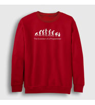 Presmono Unisex Beyaz Evolution Evrim Developer Yazılımcı Sweatshirt 333082tt (Kırmızı)