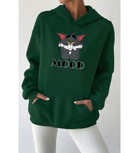 Mood Baskılı Unisex Oversize Sweatshirt (Yeşil)