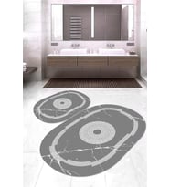 Dijital Baskılı Kaymaz Taban Yıkanabilir Oval 2'li Klozet Takımı Banyo Paspası NOKZ-SD-593 (Gri)