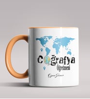 Kişiye Özel Coğrafya Öğretmeni Tasarımlı Siyah Renk Kupa Bardak 5 (Turuncu)