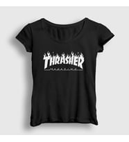 Presmono Kadın Sarı Logo V6 Thrasher T-Shirt 279650tt (Siyah)