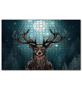 Cakapuzzle Dolunay Işığı Altında Boynuzlu Ren Geyiği Puzzle Yapboz MDF (Ahşap) (1000 Parça)