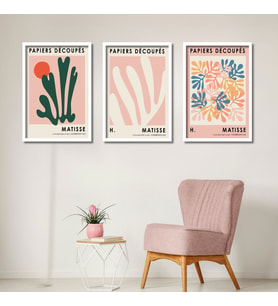 3'lü Ahşap Lamine Çerçeveli Mdf Tablo Papiers Henri Matisse (Beyaz)
