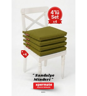 XPERMATE Fermuarlı 4'lü Sandalye Minderi Su İtici Kumaş 40x40 cm Sünger Sandalye Minderi Bağcıklı (Yeşil)