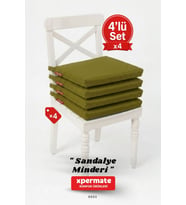 XPERMATE Fermuarlı 4'lü Sandalye Minderi Su İtici Kumaş 40x40 cm Sünger Sandalye Minderi Bağcıklı (Yeşil)