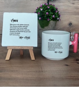 Amca Hediye Seti Kupa Bardak T Kulplu ve Dekoratif Taş Amcaya Doğum Günü Hediyesi (Model 4)
