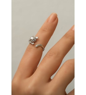 Papatya Silver 925 Ayar Gümüş Zirkon Taş Gözlü Kedi Yüzük (Rodyum)