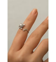 Papatya Silver 925 Ayar Gümüş Zirkon Taş Gözlü Kedi Yüzük (Rodyum)