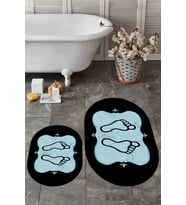 EVDEYA Dijital Yıkanabilir Modern Ayak İzi Desen İkili Oval Banyo Halısı Klozet Takımı, OKLOZET-20-GOLD, (Pembe)