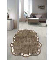 Dijital Baskılı Kaymaz Taban Yıkanabilir Lazer Kesim Salon Halısı Yolluk NLZR-SD-226 (Kahverengi)