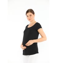 Hamile Esnek Pamuklu Kumaş T-shirt (Siyah)