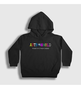 Presmono Unisex Çocuk Beyaz Astroworld V4 Travis Scott Kapüşonlu Sweatshirt 44713tt (Siyah)