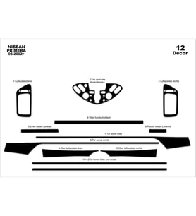 Meriç® Nissan Primera Ön Torpido Kaplama Maun 12 Parça 2002-2006 (Piano Black)