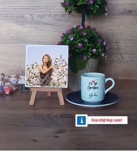 En İyi Öğretmen Fotoğraflı Dekoratif Taş, Ahşap Altlıklı Türk Kahvesi Fincanı Hediye (Model 4)