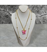 Kelebek Kolye 2 Li Zincir (Pembe)