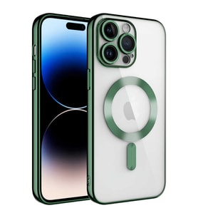Apple iPhone 11 PRO MAX Kılıf Kamera Lens Korumalı Renkli Magsafe Şeffaf Silikon (Yeşil)