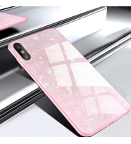 iPhone X / XS  Kılıf Mermer Desenli Marbel Cam Silikon Kılıf (Pembe)