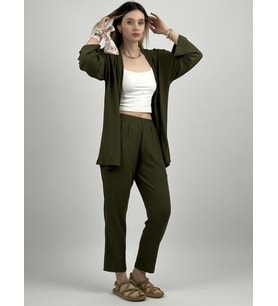 Kadın Pantolonlu Alt Üst İkili Kimono Takım Rahat Kalıp (Yeşil)