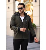 Mero Life Outdoor Kapüşonlu Su Ve Rüzgar Geçirmez Kapitone Içi Kürklü Elyaf Dolgulu Softshell Mont (Haki)