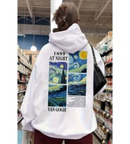Vangogh Baskılı Oversize Sweatshirt (Beyaz)