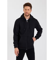 METALIC Siyah Kanguru Cepli Kapüşonlu Fermuarlı İçi Pamuklu Erkek Sweatshirt (Siyah)