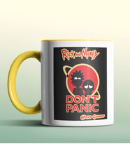 Kişiye Özel Rick and Morty Dont Panic Beyaz Renk Kupa (Sarı)
