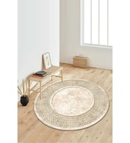 Dijital Baskılı Kaymaz Taban Yıkanabilir Yuvarlak Salon Halısı Koridor Halısı Paspas NDY-SD-744 (Krem)