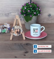Kız Kardeş Türk Kahvesi Fincanı Ahşap Altlıklı ve Fotoğraflı Ahşap Anahtarlık Hediye (Model 6)