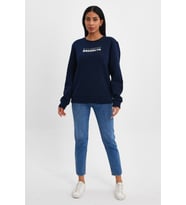 Kadın Bisiklet Yaka Rahat Kalıp 3 iplik Kalın Brooklyn Baskılı Sweatshirt SPR24swk29 (Lacivert)
