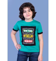 Toontoy Erkek Çocuk Kolları Garni Detaylı Yazı Baskılı Tişört (Yeşil)