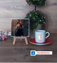 Unicorn Fotoğraflı Dekoratif Taş, Ahşap Altlıklı Türk Kahvesi Fincanı Hediye (Model 3)