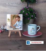 Web Tasarım Uzmanı Fotoğraflı Dekoratif Taş, Ahşap Altlıklı Türk Kahvesi Fincanı Hediye (Model 6)