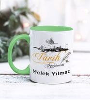 Tarih Öğretmeni Tasarımlı Kişiye Özel Kupa Bardak (Yeşil)