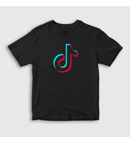 Presmono Unisex Çocuk Beyaz Logo Sosyal Medya Tiktok T-Shirt 485907tt (Siyah)
